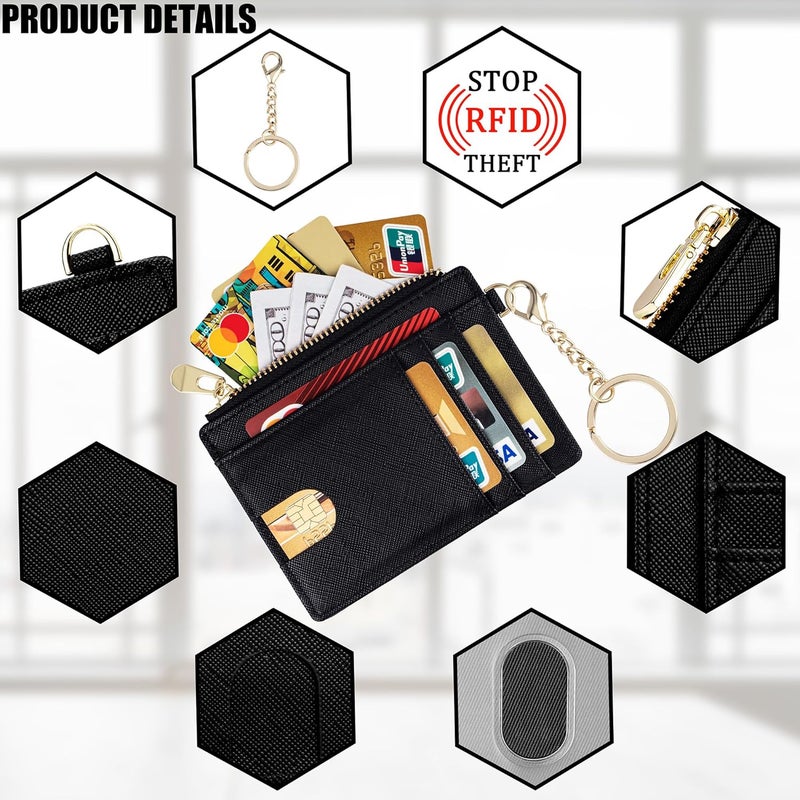Suweibuke Slim Pocket Wallet, RFID Blocking Credit Card Holder Wallet with D-Shackle ID Window and Detachable keychain for Women (A-Black) - Image 3